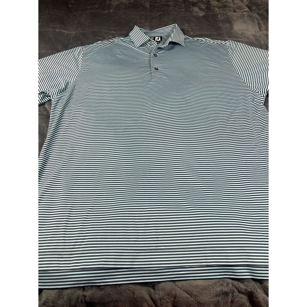 FootJoy FJ Golf Polo Shirt Men's Black, And Teal Striped Size XXL‎